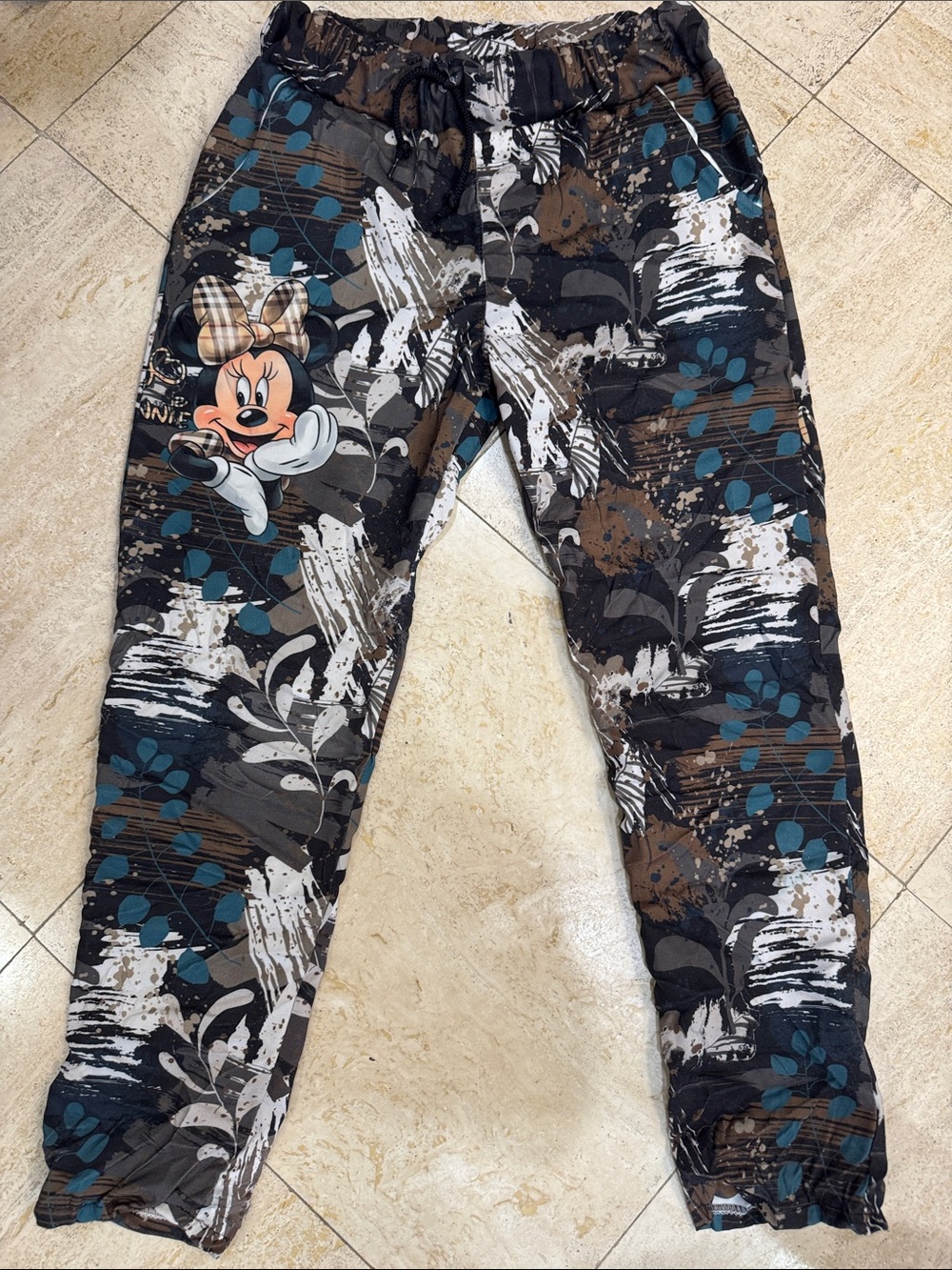 Graphic Jogger Trousers with Minnie Accent — Black, Blue & Brown